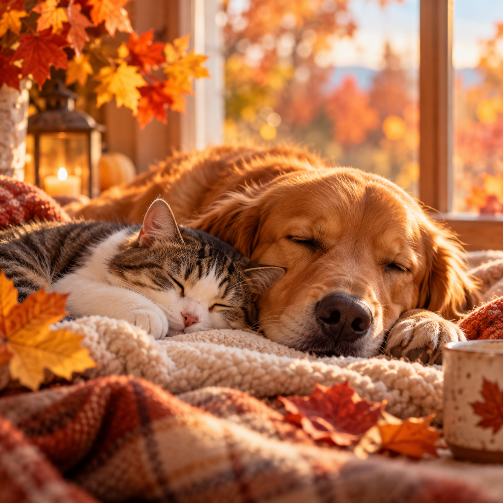 chat, chien, sommeil des animaux, comportement animal, bien-être animal, automne